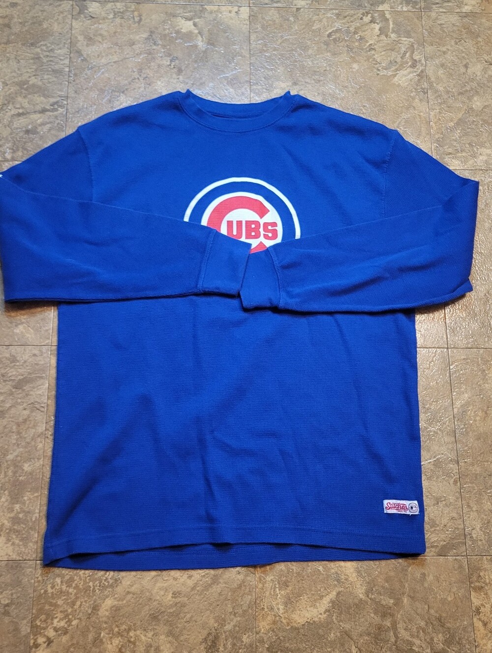 Stitches Chicago Cubs Shirt Mens Large L Blue Long Sleeve Thermal Pullover